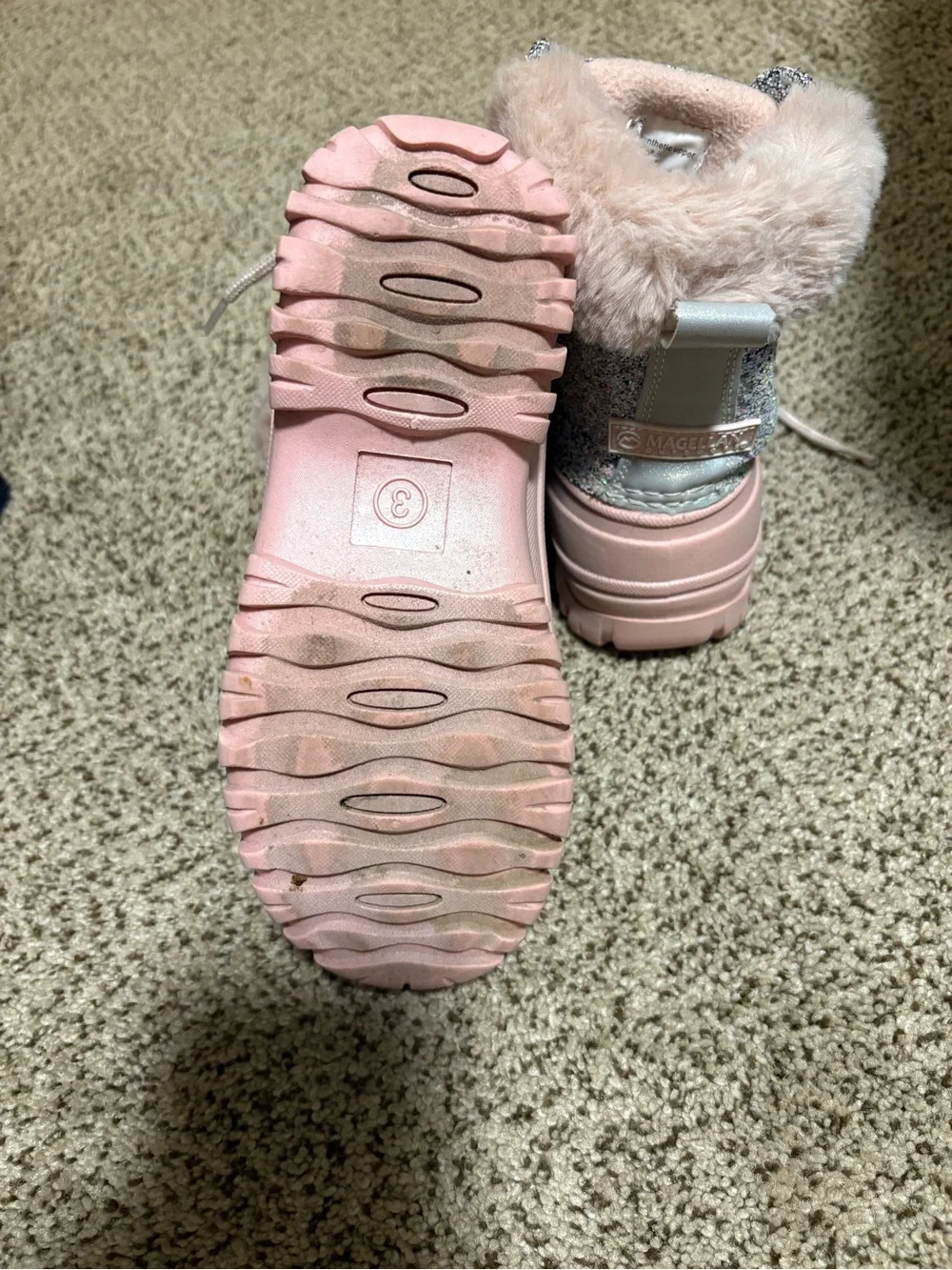 Magellan Outdoors Pink Glitter Lace-Up Kids Snow Boots